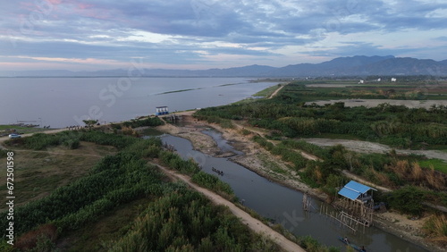 aerial view of Drought hit Lake Limboto  Gorontalo  Indonesia