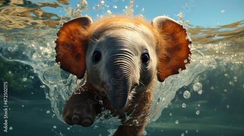 Young Elephant Enjoying Himself Splashing Water ,Bright Background, Background Hd
