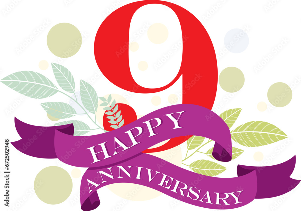 ribbon 9th happy anniversary vector illustration,good for celebration