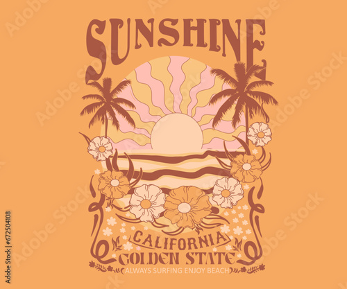 Vintage retro summer beach prints for palm sunshine California beach use this prints for T-shirt , sweatshirt, shirt, Knit Apparels