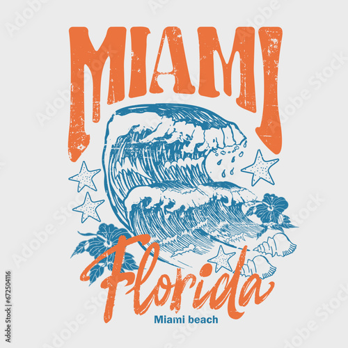 vintage Miami Florida beach is big wages in summer bibs t-shirt print, summer beach sunshine vector print design artwork, take me to the sunshine, Beach Paradise Print T-shirt Graphics Design, 