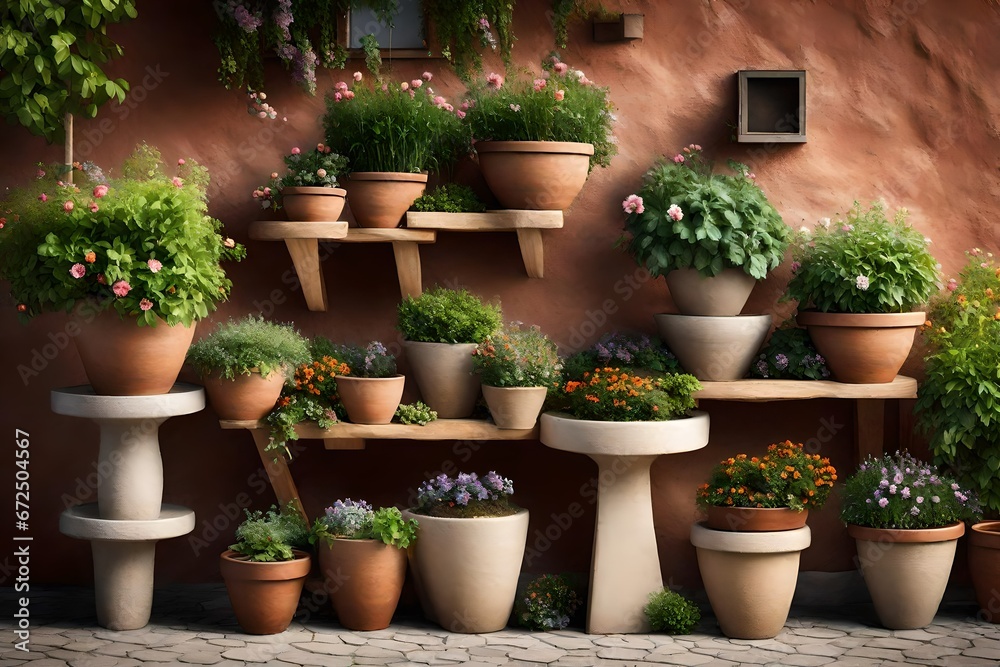 Small yard, patio, or terrace flower pots outside