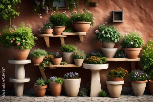 Small yard, patio, or terrace flower pots outside © Hassan