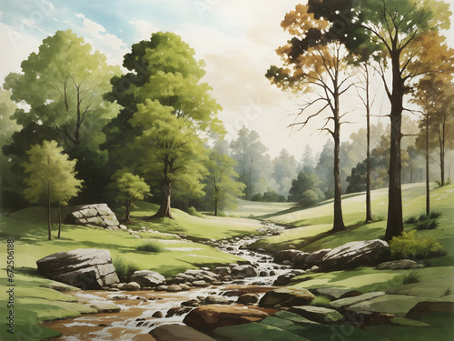 A forest landscape illustration for decoration. 