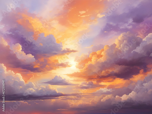 A sunset sky with clouds illustration for decoration. 