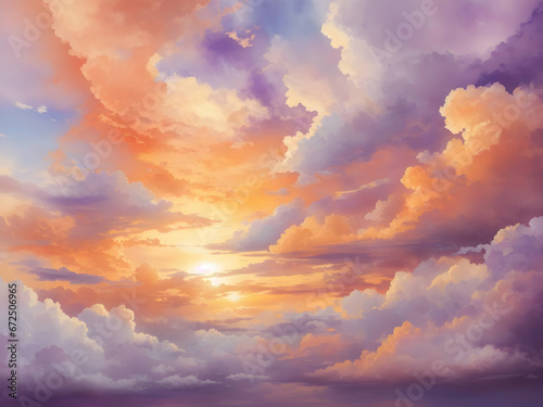 A sunset sky with clouds illustration for decoration.  © Pram