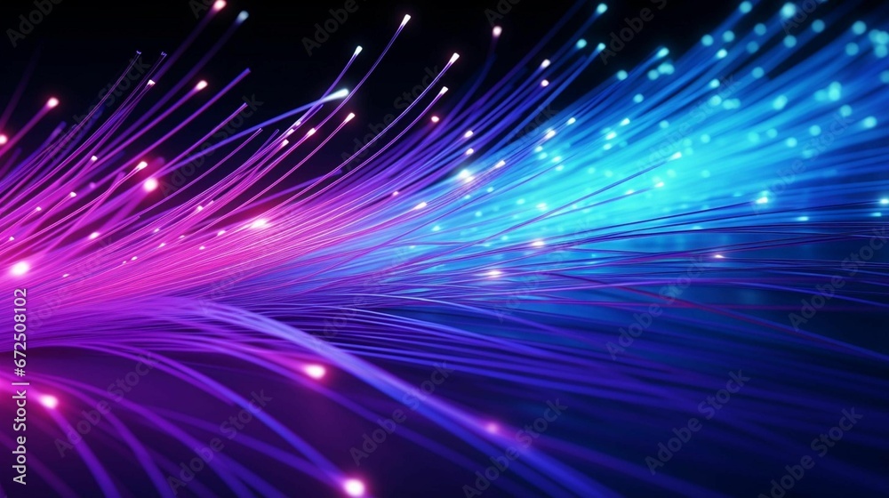 Obraz premium AI generated illustration of multicolored fiber optic cables in blue and purple