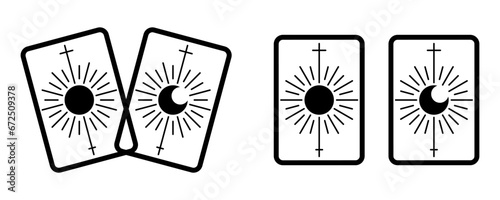 Black sun and crescent moon tarot card magic icon flat vector design