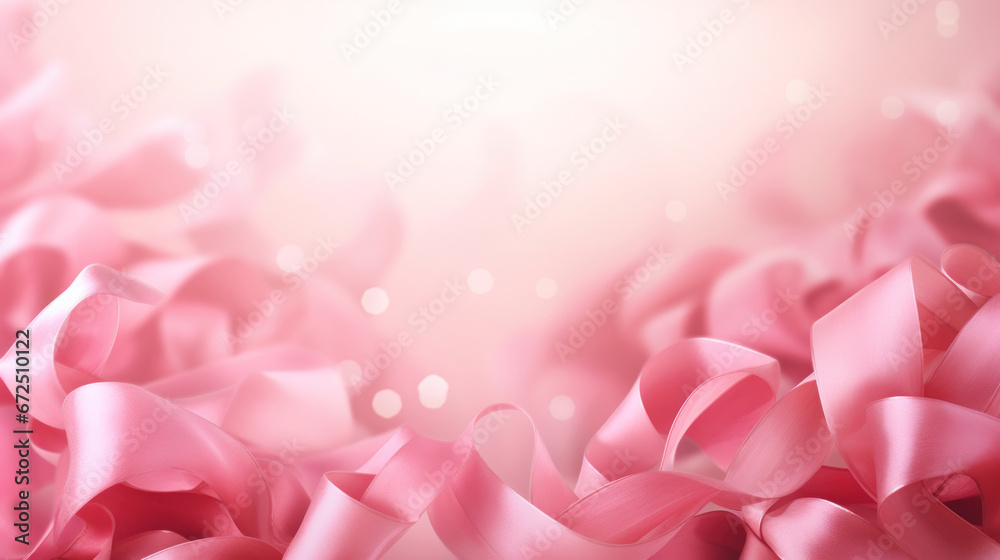 Pink ribbon over pink background. Design creative for International Women's Day, breast cancer awareness, Mother's day, Valentine's Day. Concept design for ad, social media, flyer. Generative AI