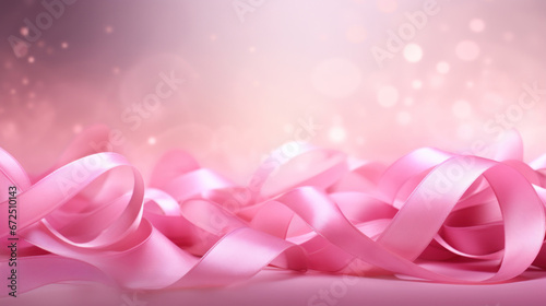 Pink ribbon over pink background. Design creative for International Women's Day, breast cancer awareness, Mother's day, Valentine's Day. Concept design for ad, social media, flyer. Generative AI
