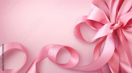 Pink ribbon over pink background. Design creative for International Women's Day, breast cancer awareness, Mother's day, Valentine's Day. Concept design for ad, social media, flyer. Generative AI © goku4501