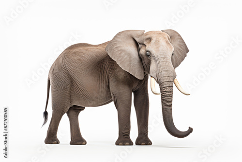an elephant standing on a white surface with its tusks spread 
