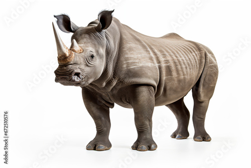 a rhino standing on a white surface with a white background 