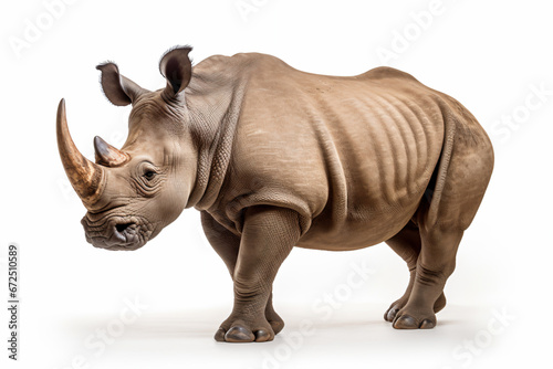 a rhino standing on a white surface with a white background  © mizmizstk