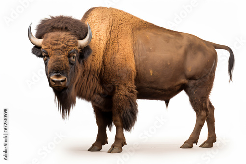 a bison standing on a white surface with a white background 
