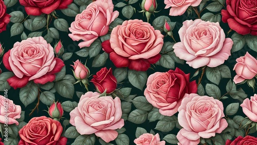 Intricate Rose Elegance  Seamless Pattern of Lifelike Beauty