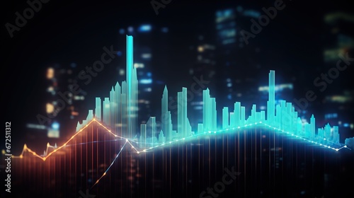 Stock market arrow chart digital graph, concept or financial investment of economic trend business, abstract holographic finance background
