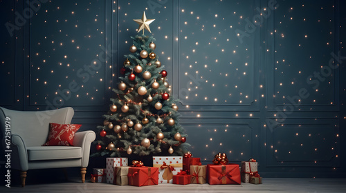 Christmas tree with presents and beautiful ornaments