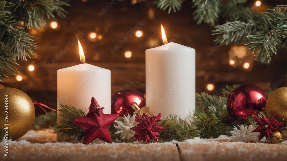 christmas decoration with candles, white candles, portrait, pretty, christmas decoration with candles, white candles, portrait, pretty, candle, decoration, celebration, Generative AI