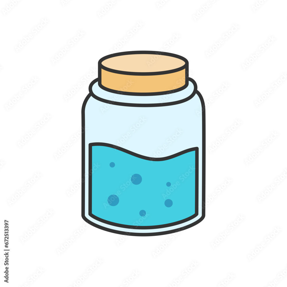 Jar with blue liquid. Isolated on white background. Vector illustration. Jar with blue liquid. Isolated on white background. Vector illustration.