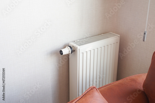 Wallpaper Mural White radiator on grey white wall. apartment heating installation system,  Torontodigital.ca