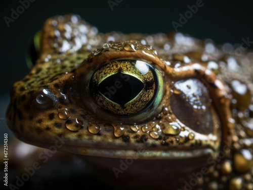 AI generated illustration of a frog's eye and mouth, featuring its distinctive patterning