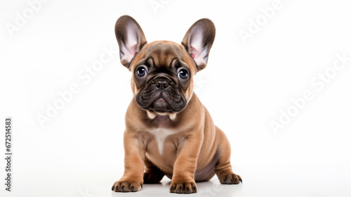 a small brown dog sitting on a white surface