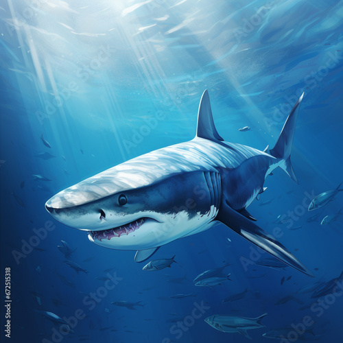 beautiful drawing of a blue shark