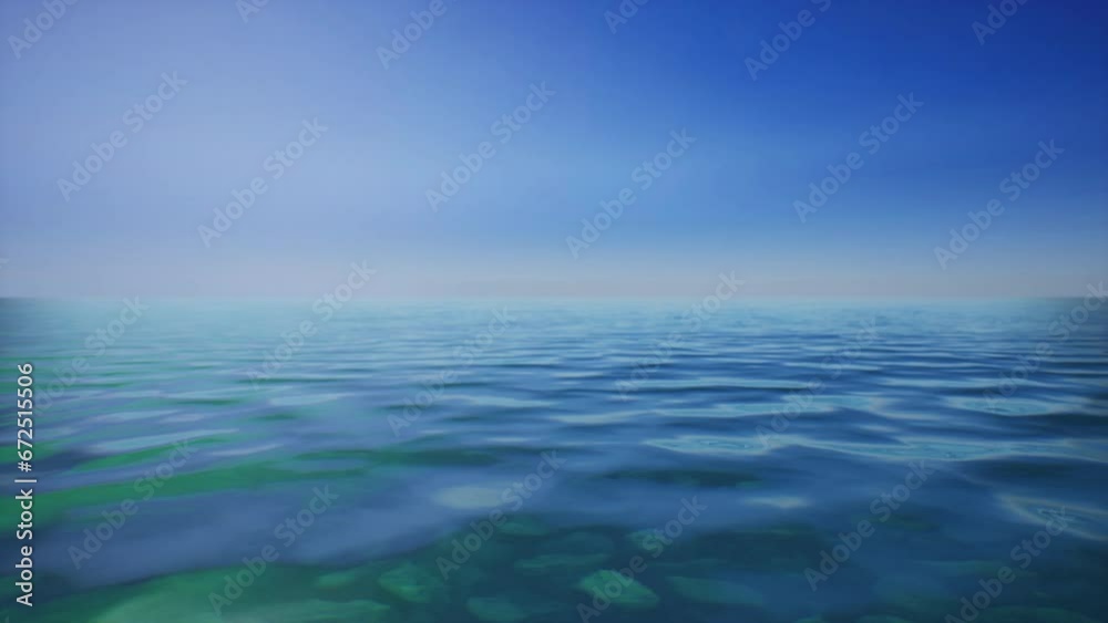 A serene landscape with a beautiful blue sky and a calm body of water A serene landscape with a beautiful blue sky and a calm body of water