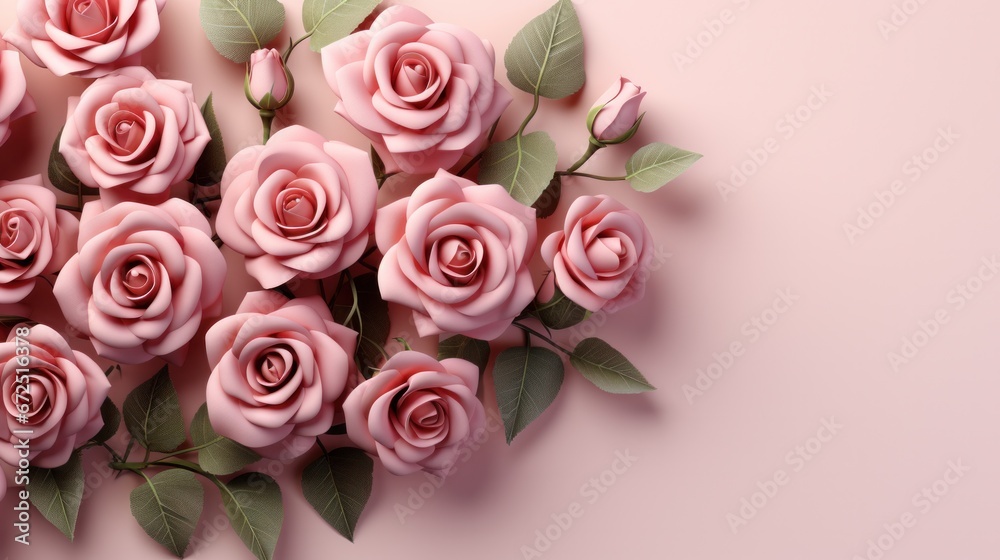 pink roses bouquet beauty floral blossom bunch on bright pastel background. Valentine's day-wedding. copy text space. for template, presentation. advertisement, banner, card. pink roses bouquet beauty floral blossom bunch on bright pastel background. Valentine's day-wedding. copy text space. for template, presentation. advertisement, banner, card.