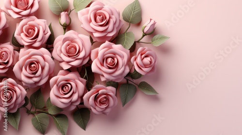 pink roses bouquet beauty floral blossom bunch on bright pastel background. Valentine s day-wedding. copy text space. for template  presentation. advertisement  banner  card.