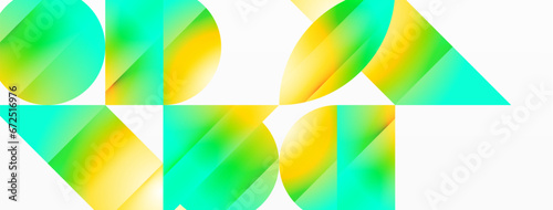 Serene gradient template. Circles and triangles mingle in minimalist perfection. Gentle fusion of forms and hues creates balanced yet captivating backdrop, embodying modern sophistication