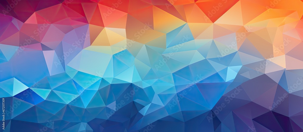 The image displays a mesmerizing pattern formed by abstract polygons in shades of blue orange and purple The design has a horizontal orientation and a low poly style creating a stunning and The image displays a mesmerizing pattern formed by abstract polygons in shades of blue orange and purple The design has a horizontal orientation and a low poly style creating a stunning and