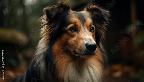 AI generated illustration of a brown Shetland Sheepdog in a green forest © Wirestock