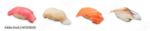 Various kinds of Nigiri Sushi on a white background
