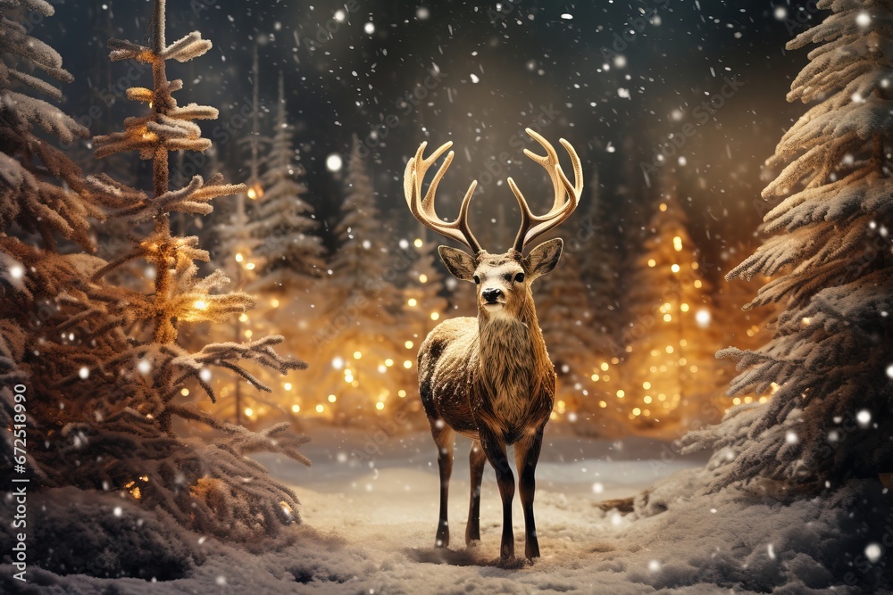 Santa Claus' Reindeer Deer Snow Mountain Christmas Tree Merry Xmas Santa Claus' Reindeer Deer Snow Mountain Christmas Tree Merry Xmas