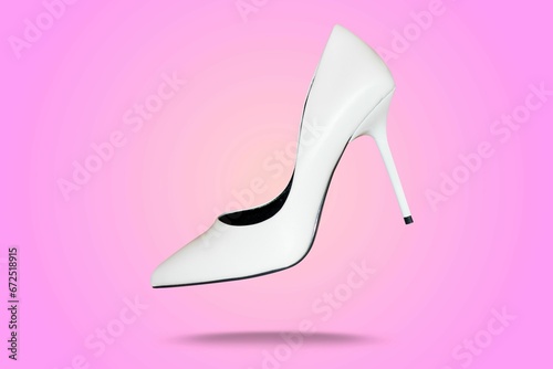 AI generated illustration of a beautiful white female heel shoe on a pink background