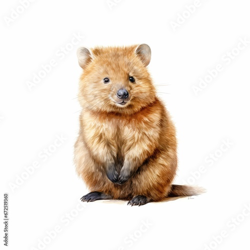 AI-generated illustration of a watercolor of a Quokka on a white background