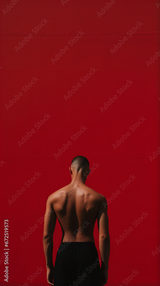 Fototapeta premium a man standing in front of a red wall