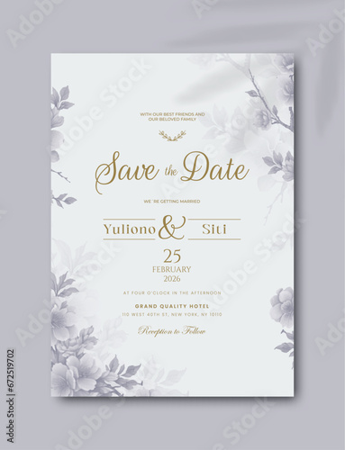 single sided wedding invitation design template with flower watercolor