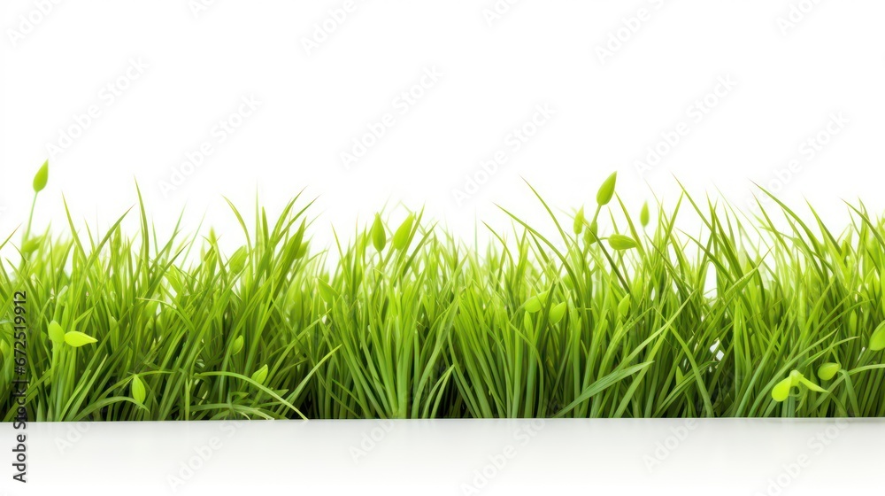 Fresh Spring Green Grass on White Background - Serene Nature ,ai generated