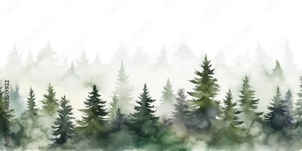 Watercolour Forest Pattern Tile - Modern Delicate Misty Foggy Eco, ai generated