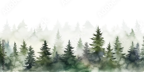 Watercolour Forest Pattern Tile - Modern Delicate Misty Foggy Eco, ai generated © Tonton54