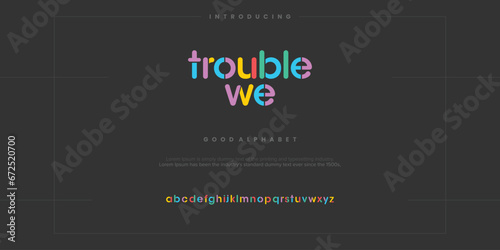 Trouble We minimal abstract alphabet fonts. Typography technology, electronic, movie, digital, music, future, logo creative font. vector illustration