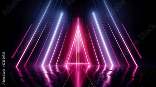 Abstract futuristic neon glowing lamps in dark corridor, Technology background © AITTHIPHONG