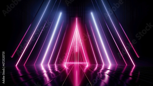 Abstract futuristic neon glowing lamps in dark corridor, Technology background