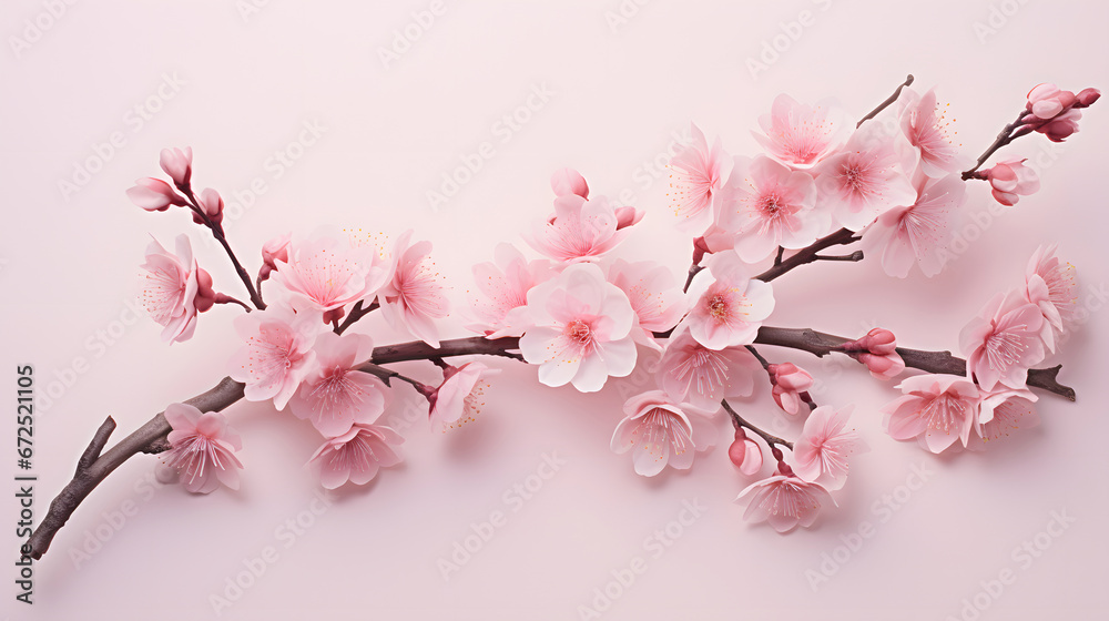 Image Of Beautiful  Pink Cherry Blossoms, Lite Pink Background
