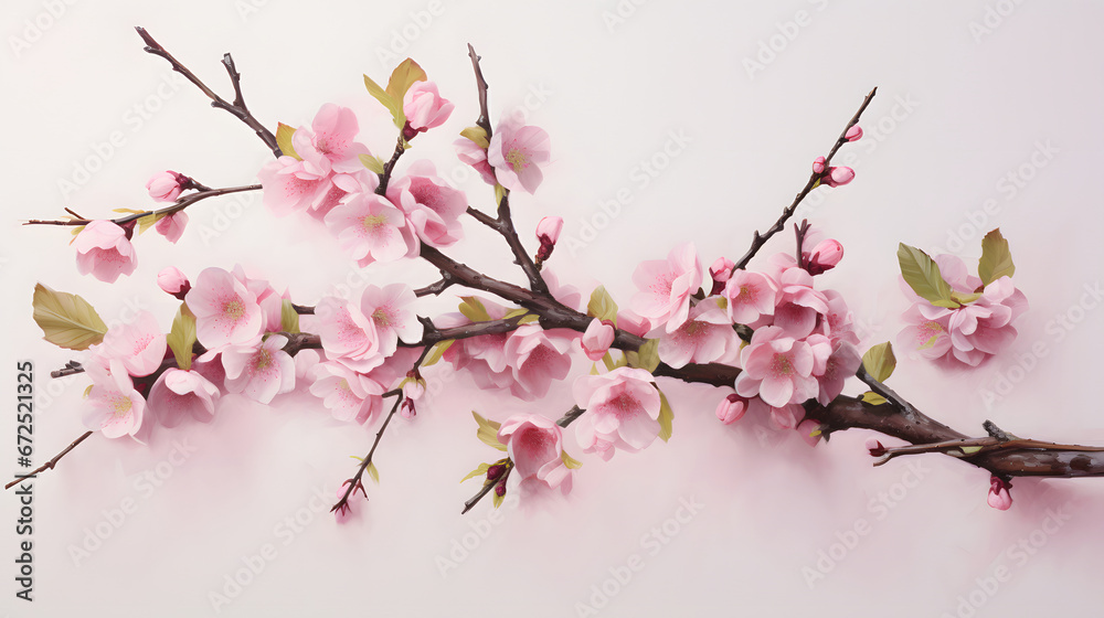 Image Of Beautiful  Pink Cherry Blossoms, Lite Pink Background