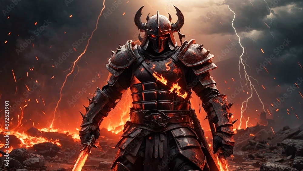 AI generated illustration of a muscular warrior in a battle-ready stance, wielding two swords AI generated illustration of a muscular warrior in a battle-ready stance, wielding two swords