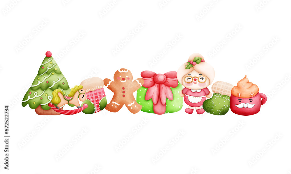 Obraz premium Watercolor illustration set of Christmas elements